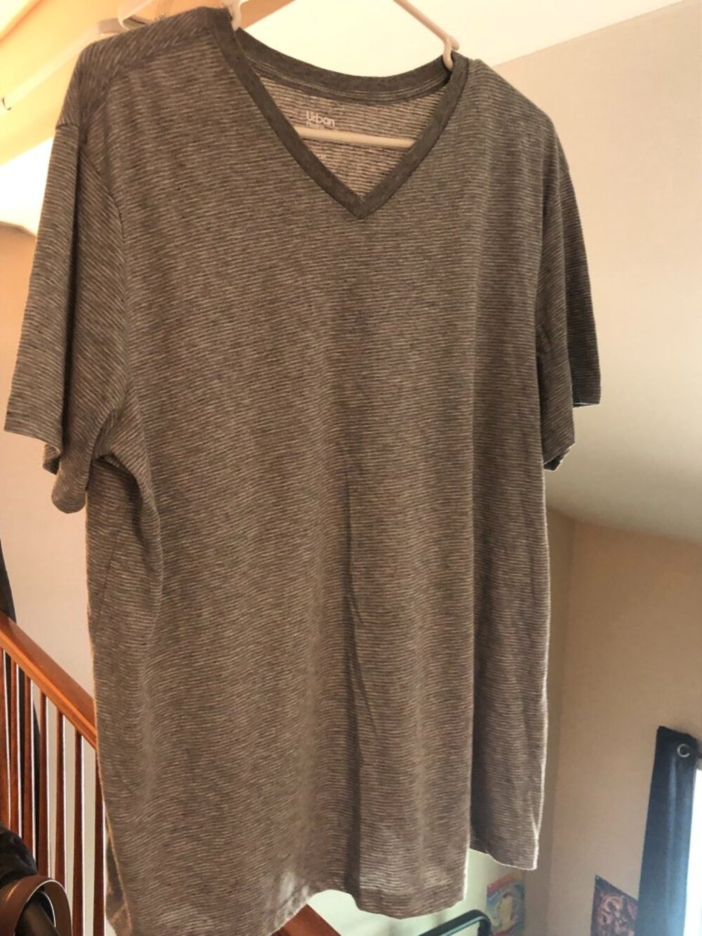 2XL, Urban Pipeline, Light Gray w/Strips, Short Sleeve V-Neck Shirt